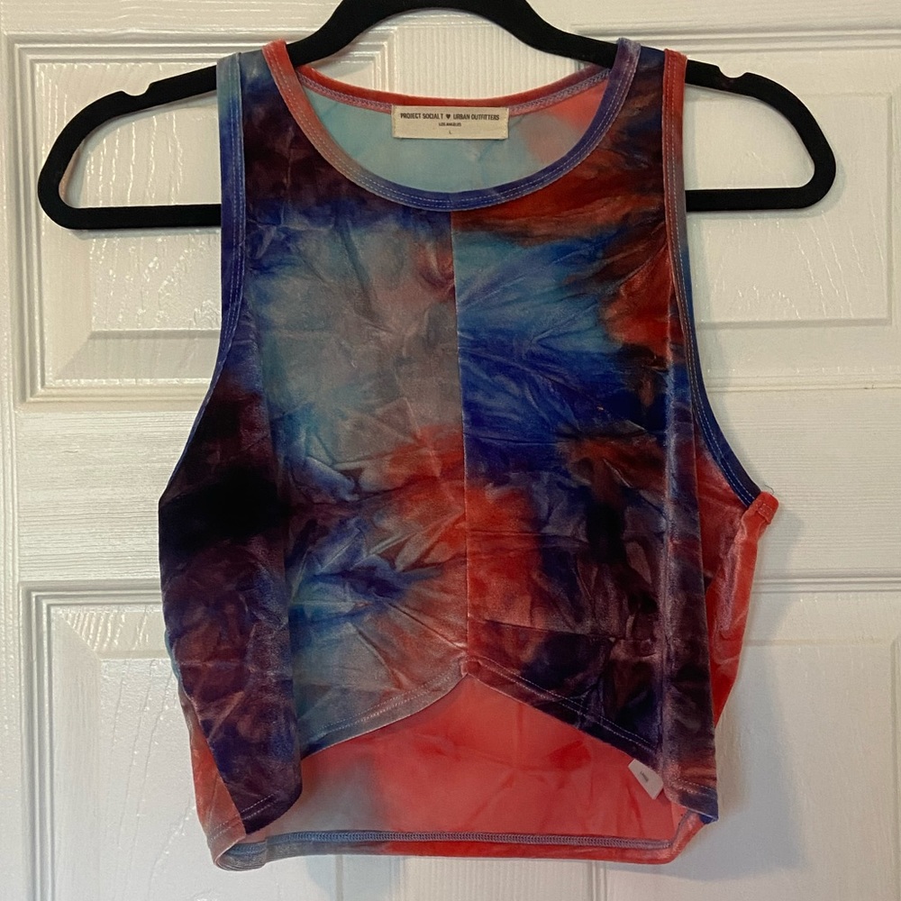 crushed velvet tie dye tank top
